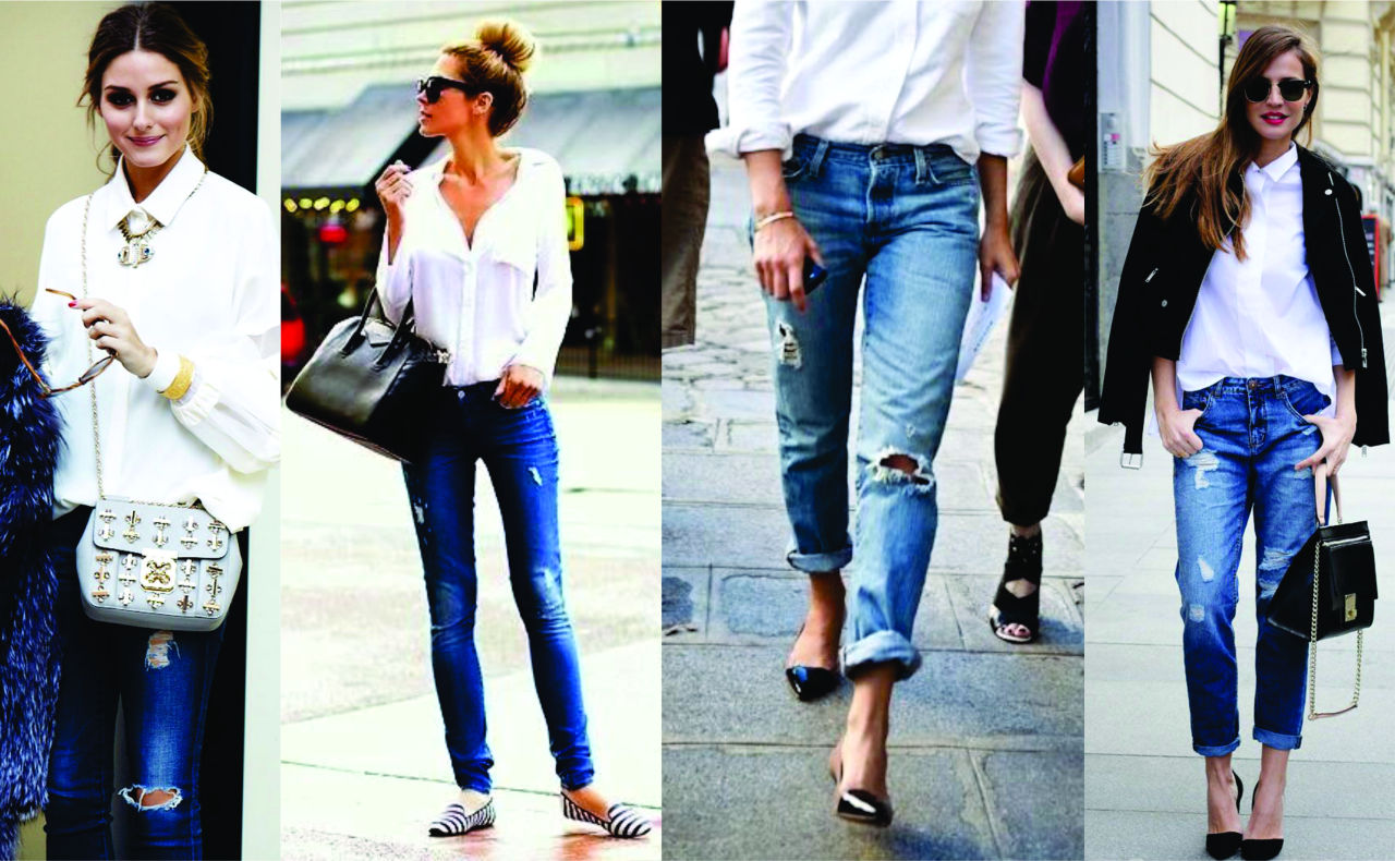 Jeans destroyed: o jeans destruído no look mas que fica muito elegante com camisa branca…